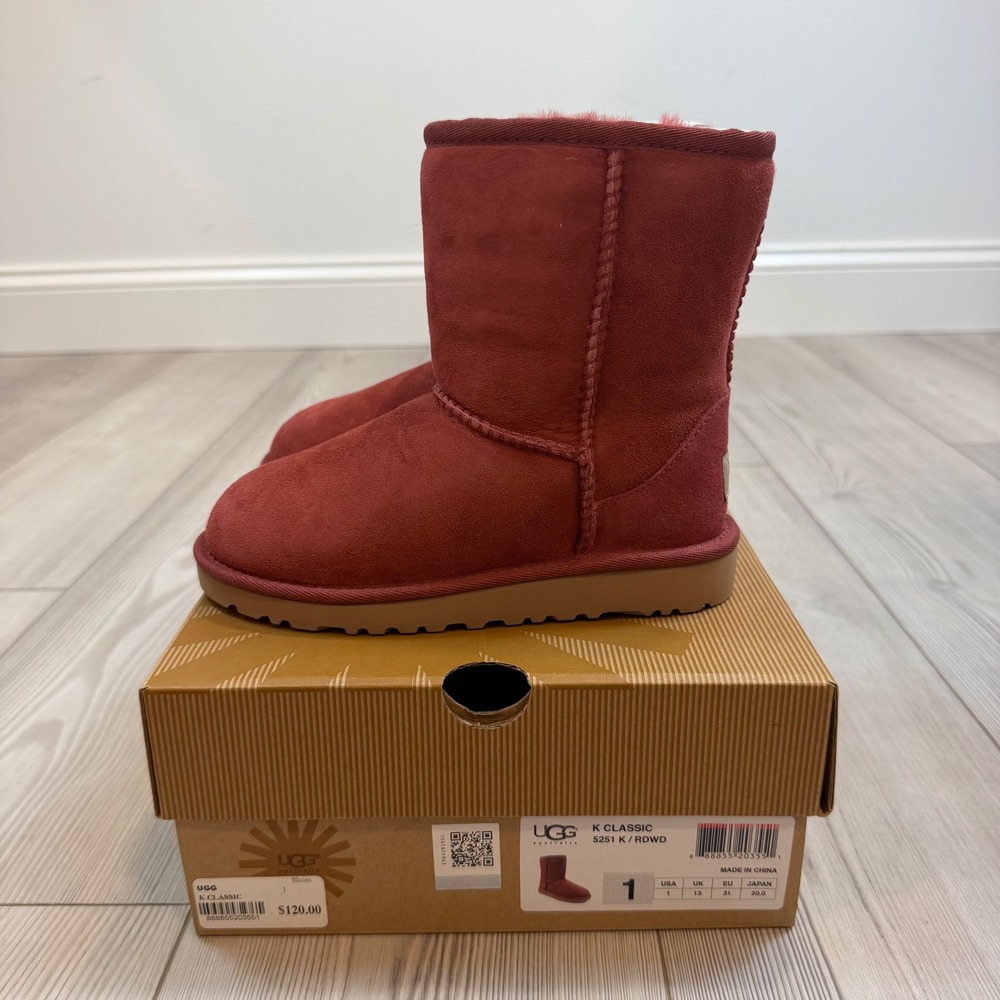 NEW UGG Kids Classic Redwood Suede Fur Lined Boots 5251 K RDWD Size 1